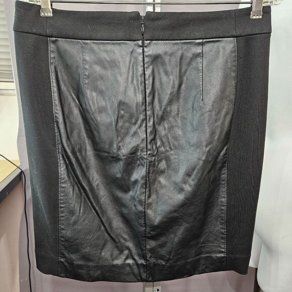 Ann Taylor Loft Women Skirt 8 Medium Black Faux Vegan Leather Short Midi Zipper - Picture 3 of 8